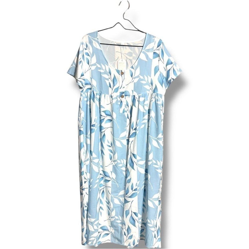 Made With Love Relax Fit Short Sleeve Empire Waist Blue/White Floral Maxi Dress - Picture 6 of 15